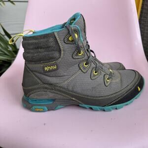 Ahnu Sugarpine Waterproof Hiking Boots Womens 6.5 Gray Blue Vibram‎